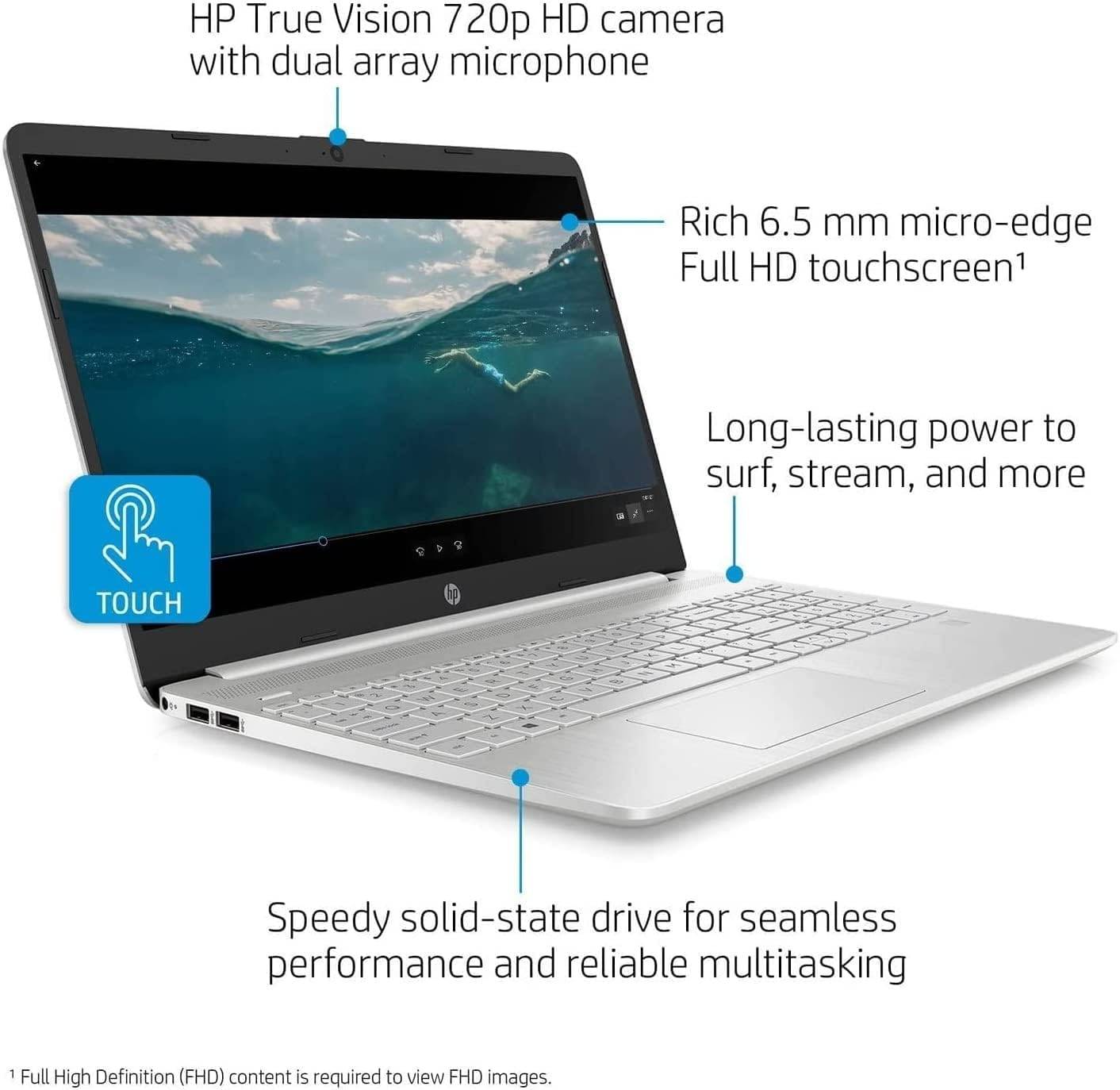 HP 15.6" Laptop, Intel Core i7-1165G7, FHD (1920 x 1080) IPS Touch Display, Intel Iris XGraphics, 9hr Battery Life, Silver, HD Webcam, USB-C, Windows 11, w/HDMI Cable (16GB RAM | 512GB PCIe SSD)