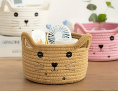 1 Set WhimsyCat Handwoven Storage Baskets, Multi-Use Organizer for Office, Dorm, Bedroom, Living Room, Desk Accessories