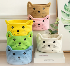 1 Set WhimsyCat Handwoven Storage Baskets, Multi-Use Organizer for Office, Dorm, Bedroom, Living Room, Desk Accessories