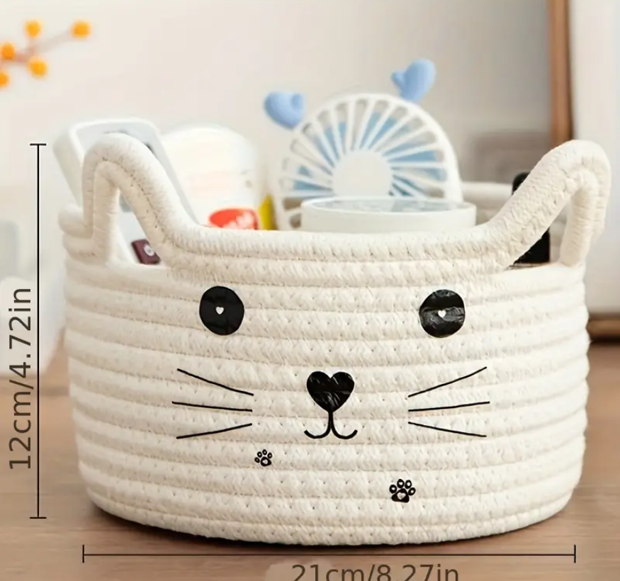 1 Set WhimsyCat Handwoven Storage Baskets, Multi-Use Organizer for Office, Dorm, Bedroom, Living Room, Desk Accessories
