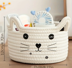 1 Set WhimsyCat Handwoven Storage Baskets, Multi-Use Organizer for Office, Dorm, Bedroom, Living Room, Desk Accessories