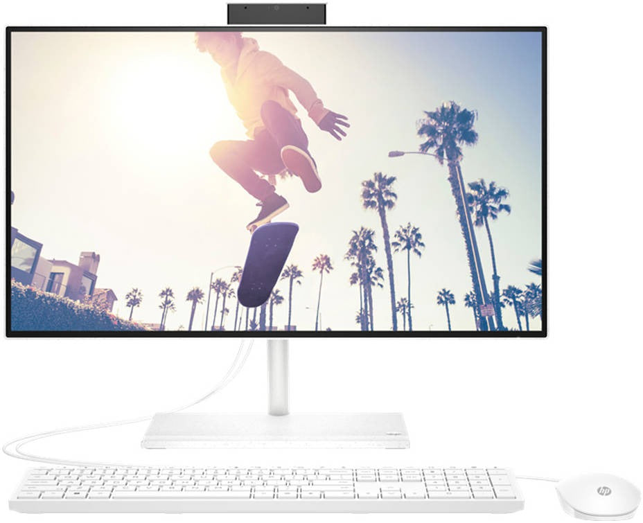 HP 24-cb1023nh AIO Bundle Desktop Computer, 24" FHD IPS Touch Display, Intel Core i51235U 4.4GHz, 8GB RAM, 512GB SSD, Intel Iris Xᵉ Graphics, HP 225 Wired K/B & Mouse, Free DOS, White | 6V337EA