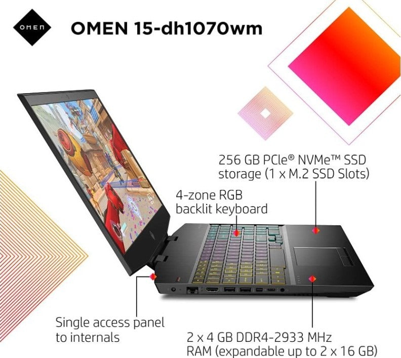 HP OMEN 15 Gaming Intel 10th Gen 6-Core i7-10750H 2.6GHz, 8GB, 1TB + 256GB SSD, 15.6 Inch, Nvidia GTX 1660Ti 6GB, Bundled With OMEN 400 Mouse+OMEN 800 Headset Win 10, Eng KB, Black