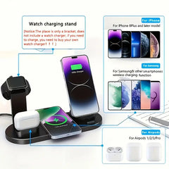 6-in-1 15W Fast Wireless Charger | Multi-Device Charging Station for iPhone, iWatch & AirPods