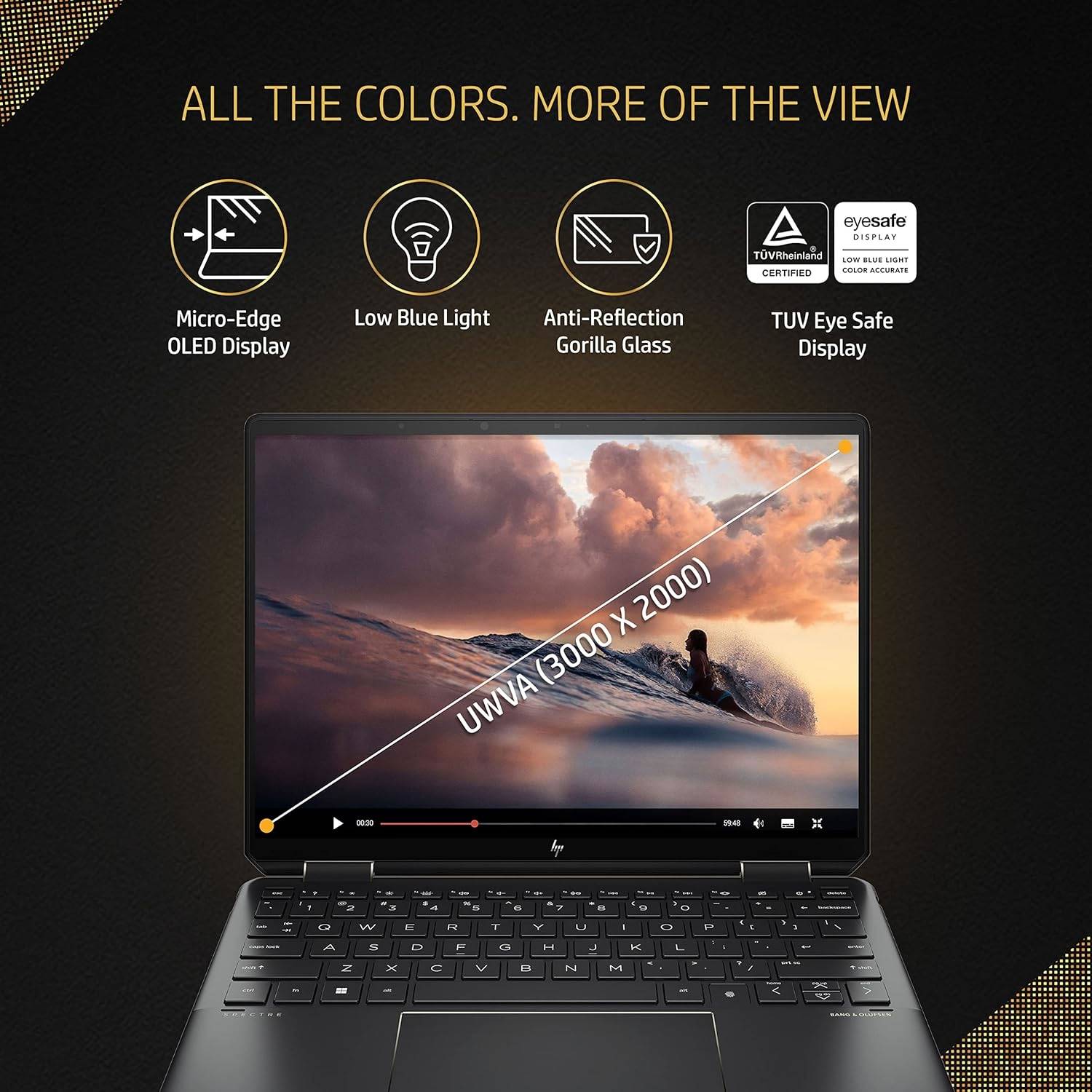 HP Spectre x360, 12th Gen Intel Evo Core i7,16GB RAM/512GB SSD 13.5 inch(34.3cm) OLED,3K2K, Anti-Reflection,Corning Gorilla Glass, Eye Safe Display/Alexa/Win 11/5MP IR Camera/B&O/FPR/Pen,ef0053TU