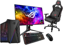 ASUS ROG Gaming Bundle with 27" Swift OLED PG27AQDM Monitor, GT35 with Intel Core i9-11900KF / 64GB RAM / 2 TB SSD + 2TB HDD / RTX 3090, SL300 Chariot Core Chair, Claymore II & P713 Harpe Ace Aim Lab