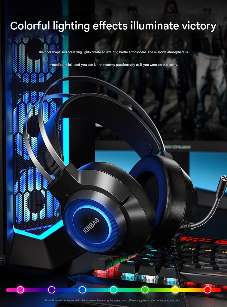 KINBAS-Wrangler 7.1 Surround Sound Gaming Headset – Wired USB Head-Mounted E-Sports Headset with Microphone