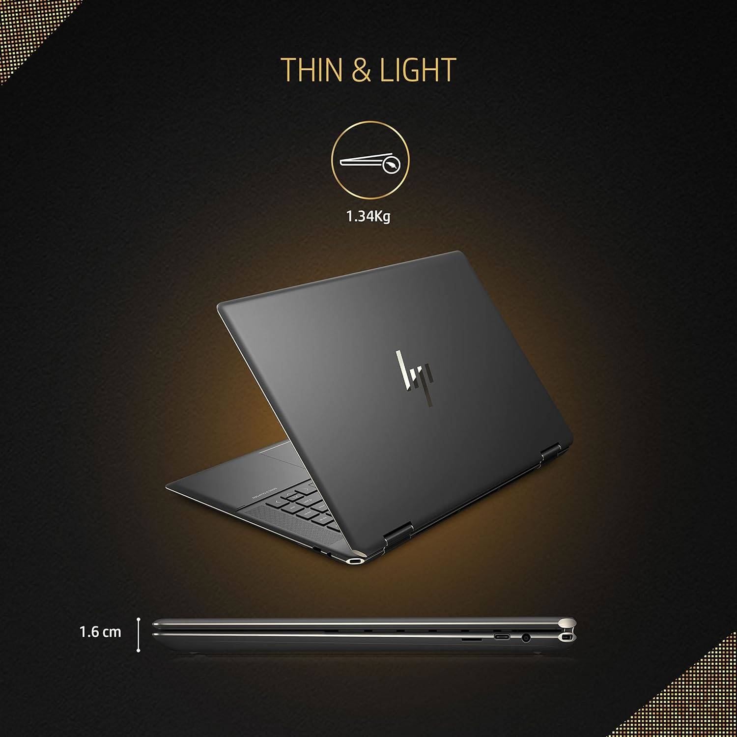 HP Spectre 16 x360 12th Gen Intel Evo Core i7 16 inch(40.6 cm) 3K+,Multitouch, 400 nits, Gorilla Glass, 2-in-1 Laptop (16GB RAM/512GB SSD/5MP (IR) Camera/Win 11/FPR/B&O/Pen/2.01 Kg), f1003tu