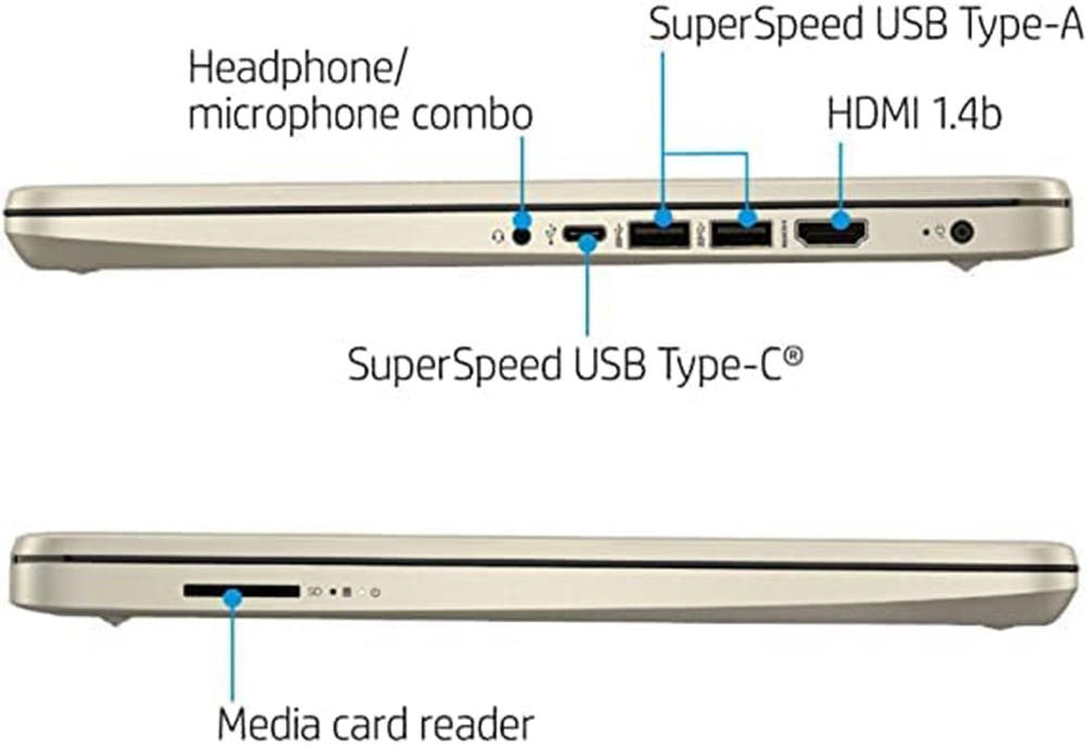 HP 14S-DQ5008NIA 14" HD Display Laptop, 12th Gen Intel Core i5-1235U 3.3Ghz, 8GB DDR4 RAM, 512GB SSD, Intel Iris Xe Graphics, Windows 11 Home, Gold | 6G5J8EA#VH5