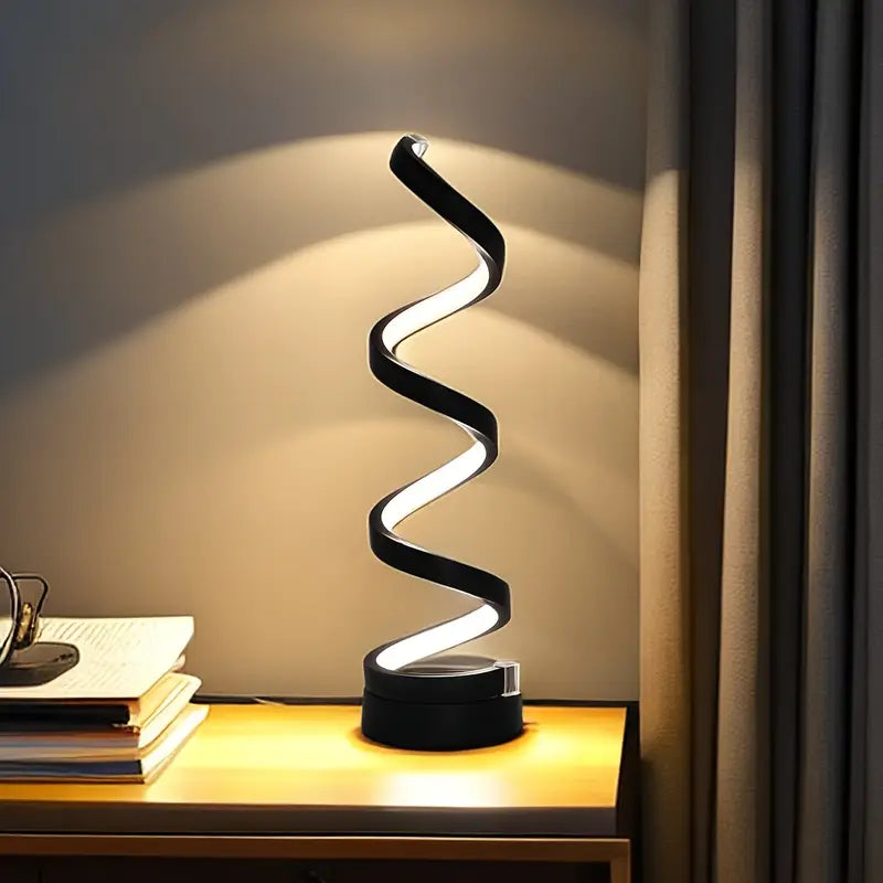 Spiral LED Table Lamp – Dimmable Gooseneck Metal Desk Light with USB Power, Adjustable Brightness & Sleek Design for Office, Bedroom, Living Room