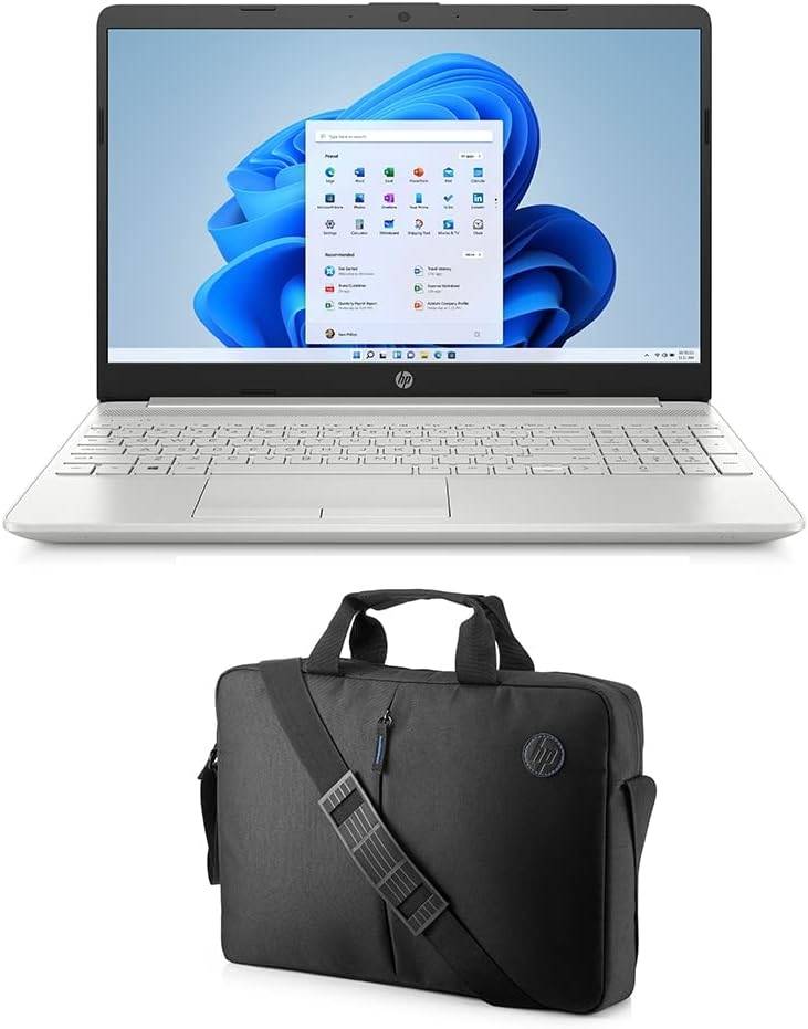 HP Laptop 15-dw3390ne, 15.6" HD,11th Gen Intel Core i3, 4GB RAM, 256GB SSD, Intel UHD Graphics, Windows 11,En -Ar KB Natural silver + HP 15.6 Value Top Load Bag