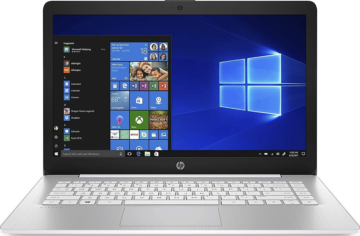 HP Stream 14" Laptop, Intel Celeron N4000, 4 GB RAM, 64 GB eMMC, Windows 10, English Key Board - White | 4JC84UA