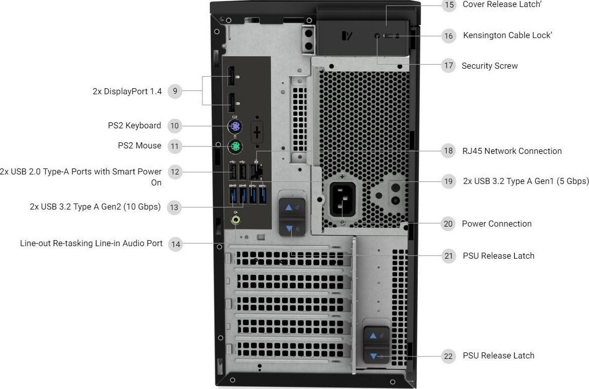 Dell Precision Tower 3640, Intel Xeon W-1250 4.1GHz, 8GB DDR4-2666 RAM, 1TB 7200rpm SATA 3.5" HDD, Nvidia Quadro P400 2GB Graphics, Keyboard - Arabic (QWERTY) - Black  Windows 10 Pro | Tower-3640