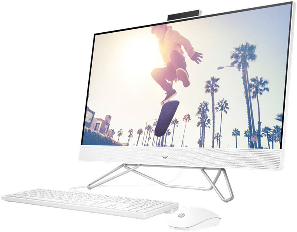 HP 27-cb1126nh AIO Bundle Desktop Computer, 27" FHD Micro-edge IPS Display, 16 GB DDR4 RAM, 512 GB SSD, Intel Iris Xᵉ Graphics, HP 225 Wired K/B & Mouse, Free DOS, White | 88X25EA#BH5