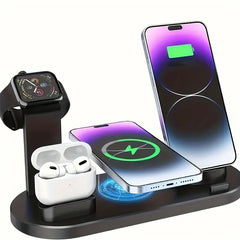 6-in-1 15W Fast Wireless Charger | Multi-Device Charging Station for iPhone, iWatch & AirPods