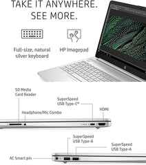 HP 15.6" Laptop, Intel Core i7-1165G7, FHD (1920 x 1080) IPS Touch Display, Intel Iris XGraphics, 9hr Battery Life, Silver, HD Webcam, USB-C, Windows 11, w/HDMI Cable (16GB RAM | 512GB PCIe SSD)