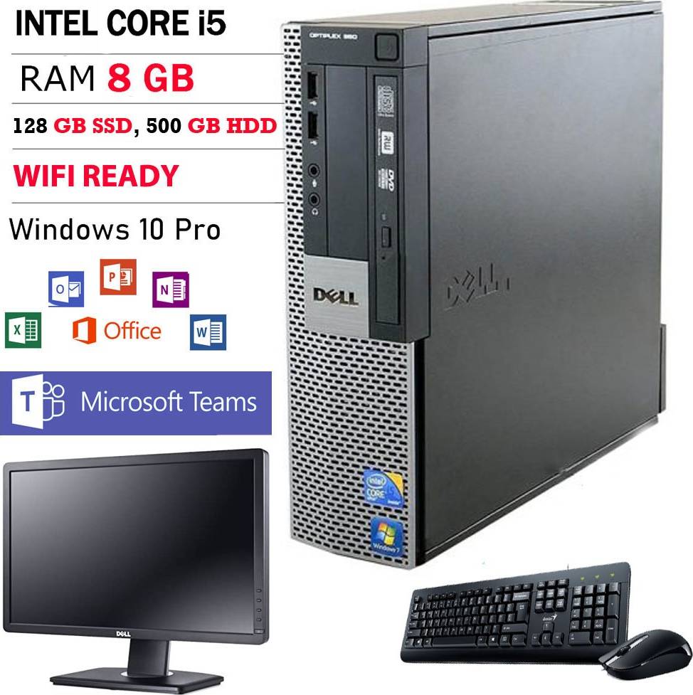 Used - Dell Optiplex 9020 Desktop PC, With 22 Inch Monitor, Intel Core i5 Processor 4th Gen, 8GB RAM,128GB SSD + 500GB HDD, Wifi, Windows 10 Pro | D07S001