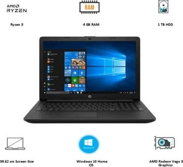 HP 15 DB-1069AU - 3rd Gen AMD Ryzen 3 3200U, 4GB RAM, 1TB HDD, 15.6-inch, Windows 10, MS Office, Radeon Vega 3 Graphics, Laptop - Jet Black | 9VJ83PA