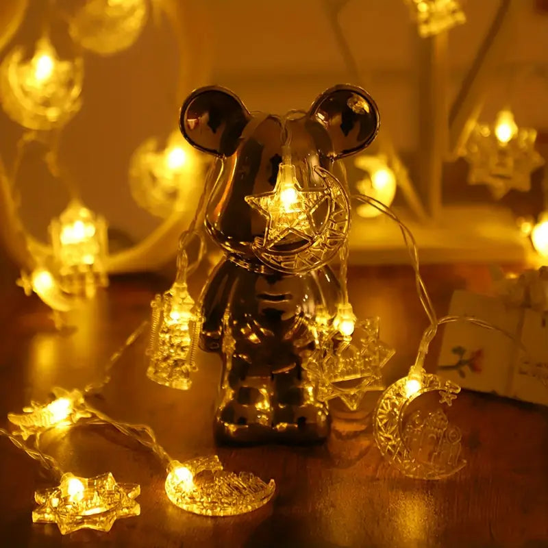 1pc Ramadan Moon & Star Castle LED String Lights | Warm Yellow Glow | Eid & Festive Decor