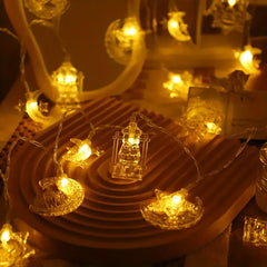 1pc Ramadan Moon & Star Castle LED String Lights | Warm Yellow Glow | Eid & Festive Decor