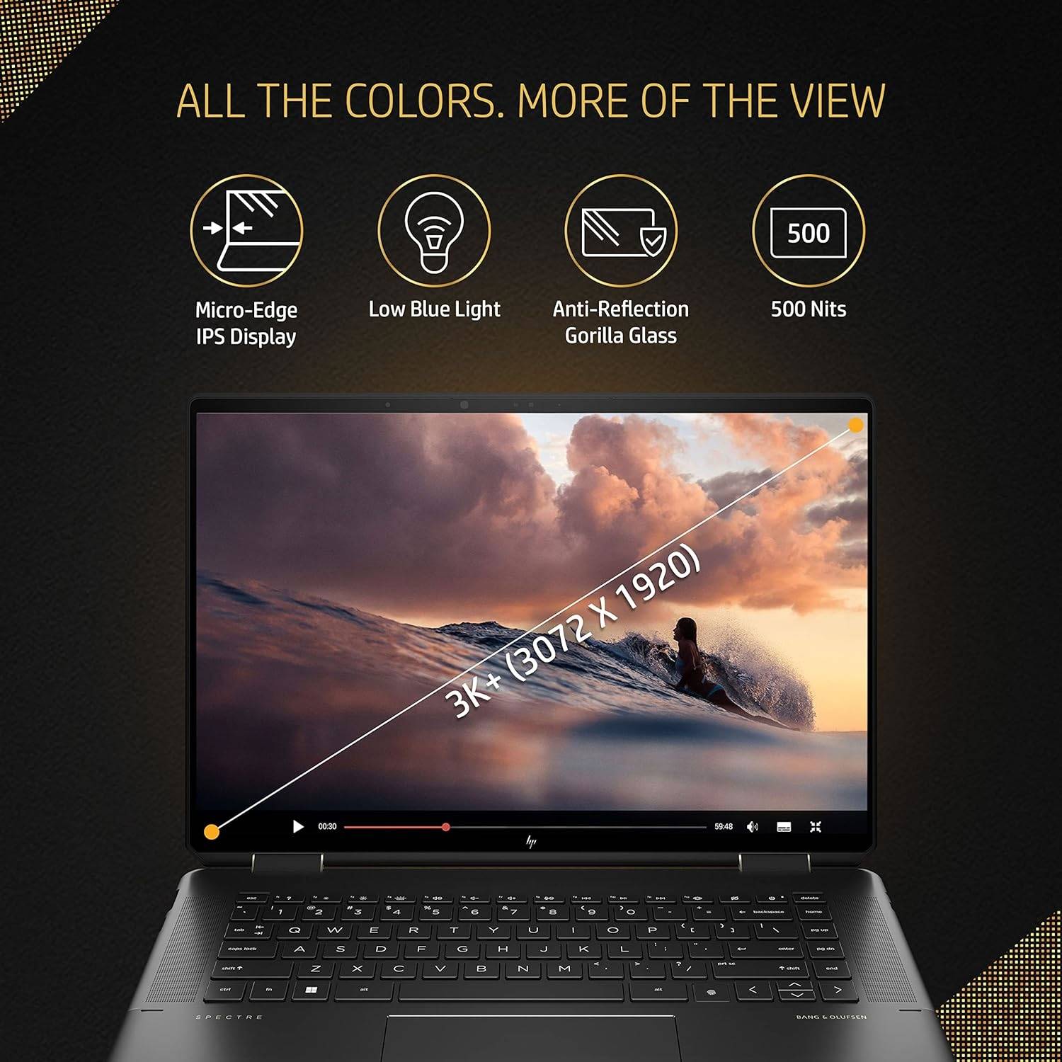 HP Spectre 16 x360 12th Gen Intel Evo Core i7 16 inch(40.6 cm) 3K+,Multitouch, 400 nits, Gorilla Glass, 2-in-1 Laptop (16GB RAM/512GB SSD/5MP (IR) Camera/Win 11/FPR/B&O/Pen/2.01 Kg), f1003tu