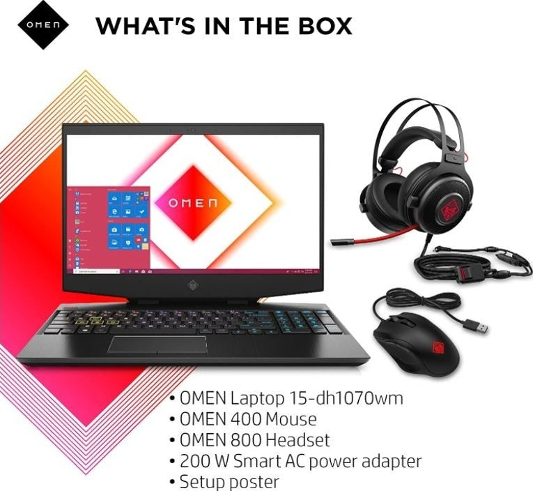 HP OMEN 15 Gaming Intel 10th Gen 6-Core i7-10750H 2.6GHz, 8GB, 1TB + 256GB SSD, 15.6 Inch, Nvidia GTX 1660Ti 6GB, Bundled With OMEN 400 Mouse+OMEN 800 Headset Win 10, Eng KB, Black