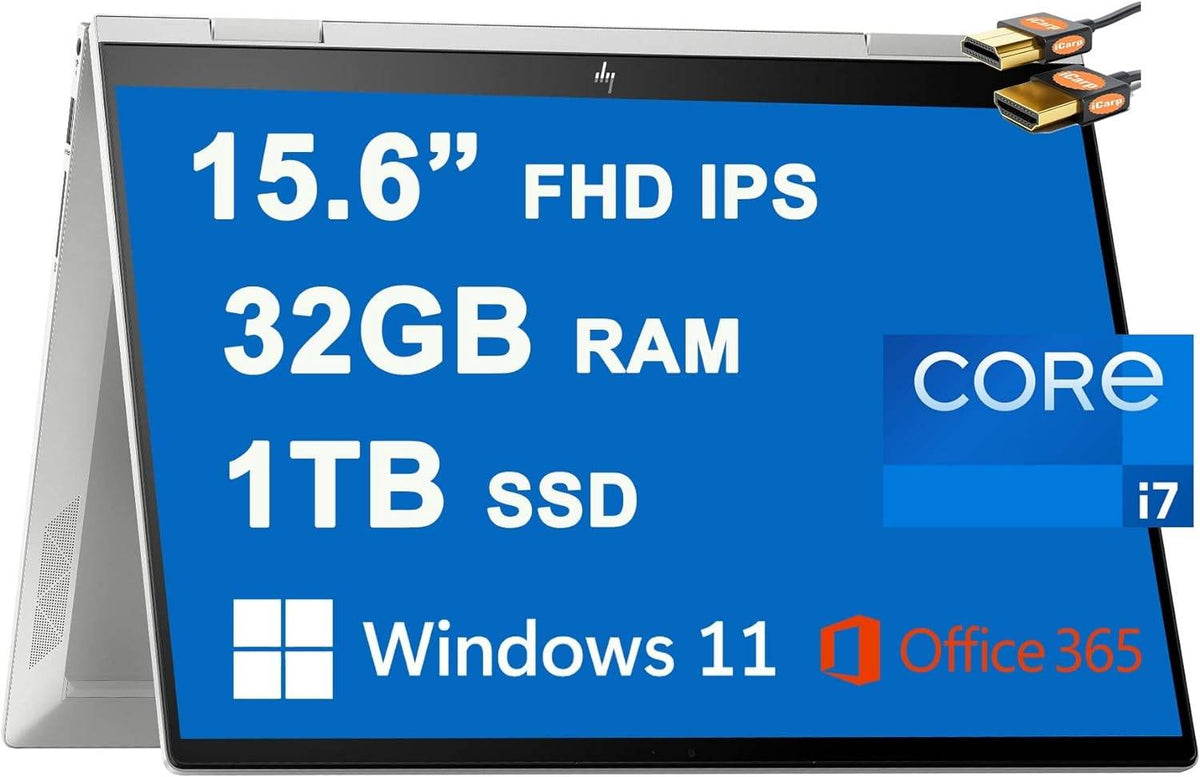 HP Envy X360 15 2-in-1 Laptop 15.6 FHD IPS Touchscreen 12th Generation Intel 10-Core i7-1255U 32GB RAM 1TB SSD Intel Iris Xe Graphics Backlit Keyboard USB-C HDMI Office365 Win11 Silver + Pen