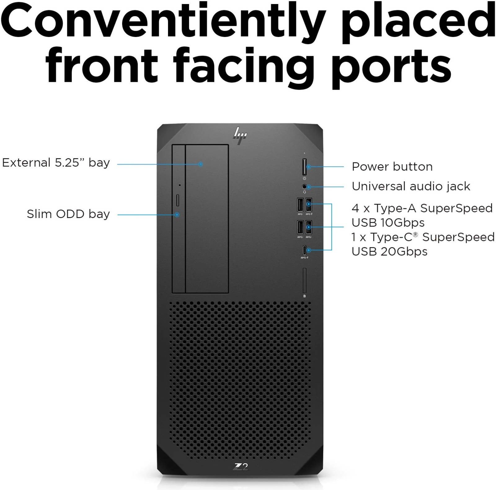 HP Z2 G9 Workstation, Intel Core i7-12700K 2.7 GHz, 32 GB DDR5 RAM, 2TB M.2 SSD + 1TB 3.5" HDD, Multi DVDRW, NVIDIA Quadro T1000 8GB, HP USB 320K KB + Wired 320M Mouse, Win 11, Black | HP Z2-G9