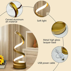 Spiral LED Table Lamp – Dimmable Gooseneck Metal Desk Light with USB Power, Adjustable Brightness & Sleek Design for Office, Bedroom, Living Room