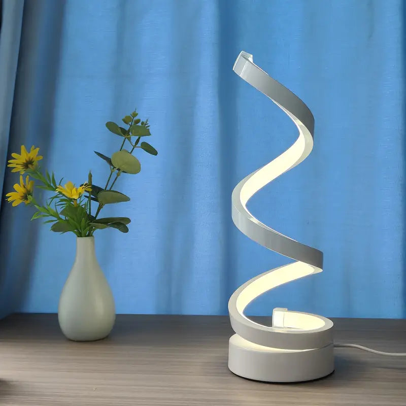 Spiral LED Table Lamp – Dimmable Gooseneck Metal Desk Light with USB Power, Adjustable Brightness & Sleek Design for Office, Bedroom, Living Room