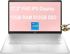 HP 17 Business Laptop Computer 17.3" FHD IPS Display 11th Gen Intel Quad-Core i5-1135G7 (Beats i7-10510U) 12GB RAM 512GB SSD Intel Iris Xe Graphics USB-C Win10 Silver + HDMI Cable