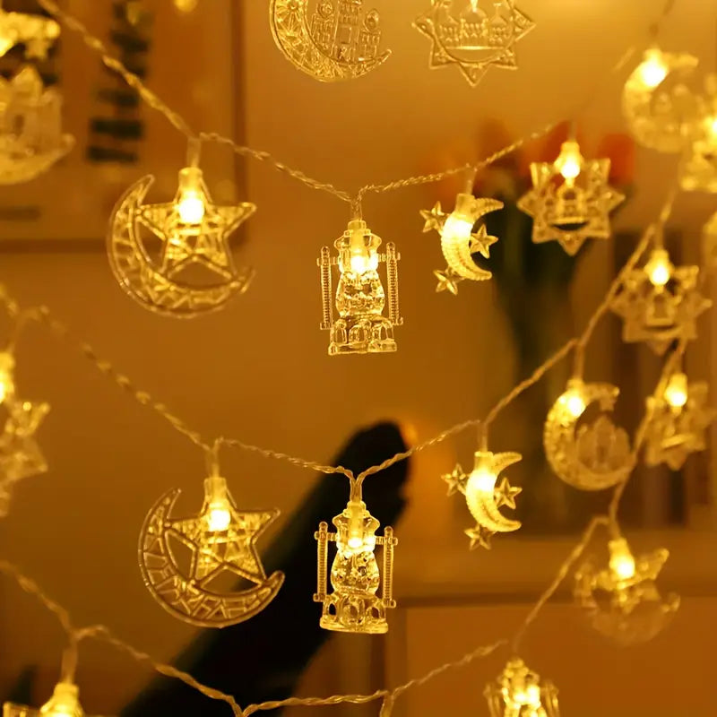 1pc Ramadan Moon & Star Castle LED String Lights | Warm Yellow Glow | Eid & Festive Decor
