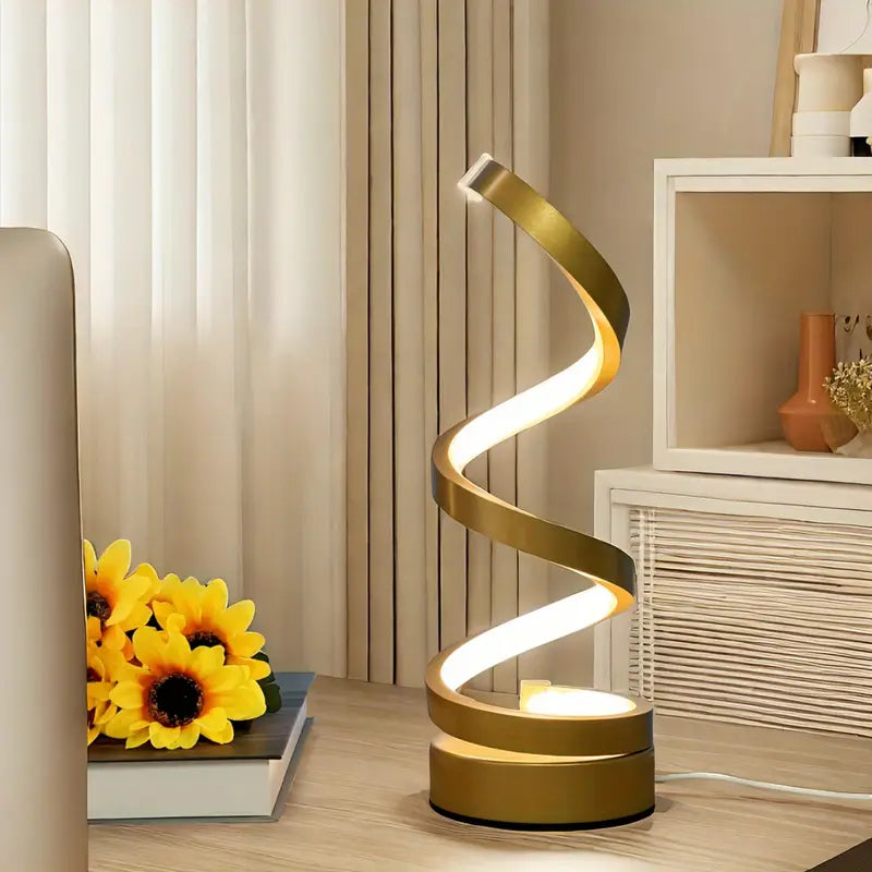 Spiral LED Table Lamp – Dimmable Gooseneck Metal Desk Light with USB Power, Adjustable Brightness & Sleek Design for Office, Bedroom, Living Room