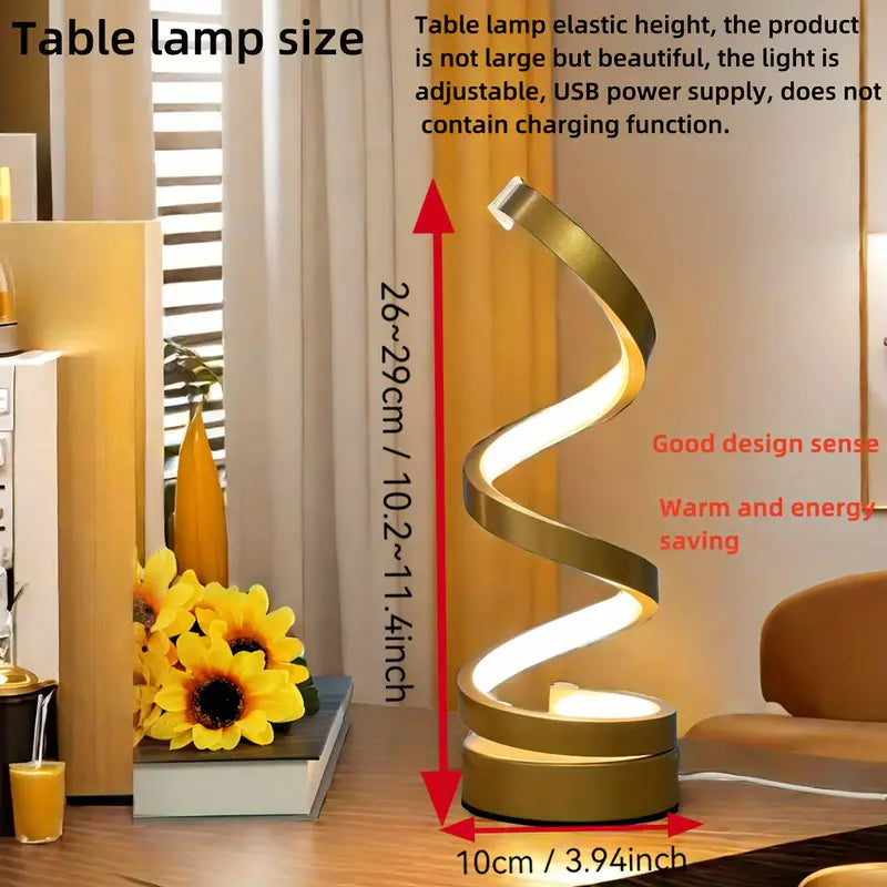 Spiral LED Table Lamp – Dimmable Gooseneck Metal Desk Light with USB Power, Adjustable Brightness & Sleek Design for Office, Bedroom, Living Room