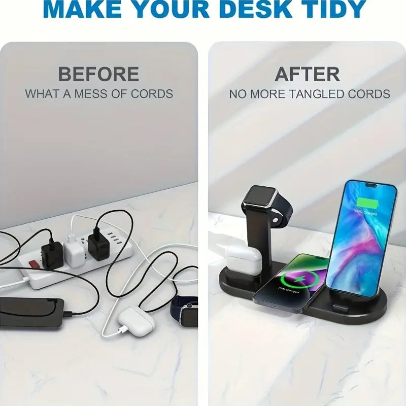6-in-1 15W Fast Wireless Charger | Multi-Device Charging Station for iPhone, iWatch & AirPods
