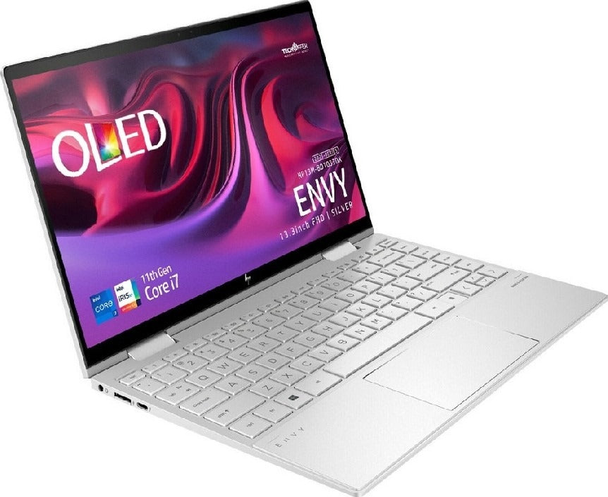 HP Envy 13M-BD1033DX x360 13.3" FHD Touchscreen Laptop, 11th Gen Intel Core i7-1195G7 5.0 GHz, 8GB RAM, 512GB SSD, Intel Iris Xe Graphics, FP Reader, Windows 11, Silver | 4P5Y0UA#ABA