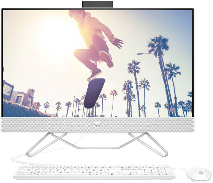 HP 27-cb1126nh AIO Bundle Desktop Computer, 27" FHD Micro-edge IPS Display, 16 GB DDR4 RAM, 512 GB SSD, Intel Iris Xᵉ Graphics, HP 225 Wired K/B & Mouse, Free DOS, White | 88X25EA#BH5