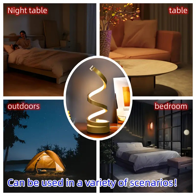 Spiral LED Table Lamp – Dimmable Gooseneck Metal Desk Light with USB Power, Adjustable Brightness & Sleek Design for Office, Bedroom, Living Room